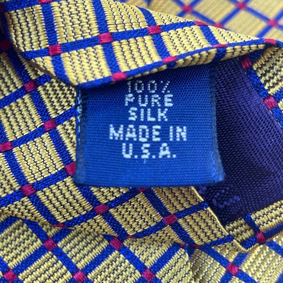 Huntington Men’s Yellow Blue Silk Geometric Pattern Necktie Made In USA Classic - Picture 3 of 8